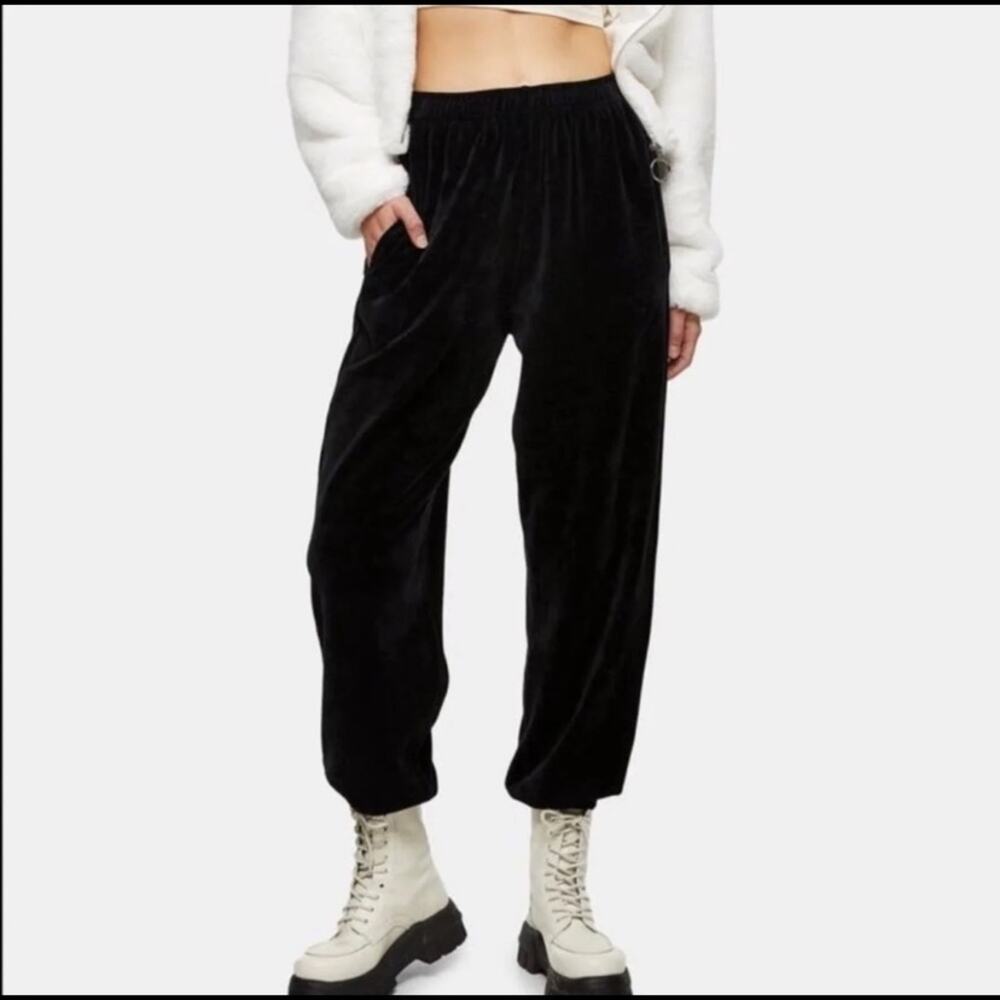 NWT Topshop Black Velvet Joggers‎ XS